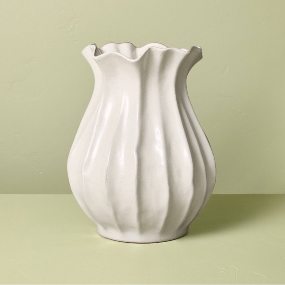 16” Pleated Ceramic Rustic Vase Sour Cream - Hearth & Hand™ with Magnolia - Picture 1 of 6
